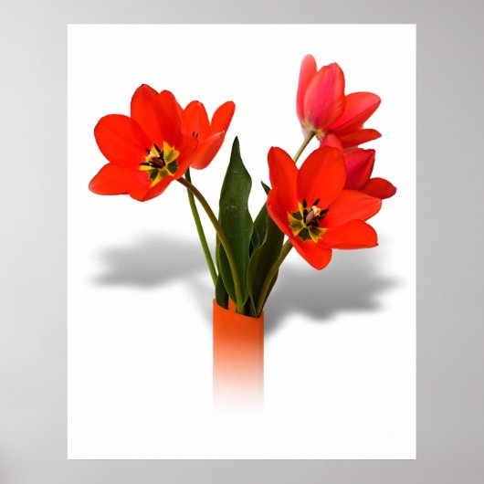 Rode Tulpen in Vase Poster (Voorkant)