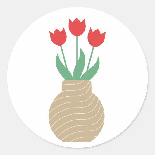 Rode tulpen in vase ronde sticker (Voorkant)