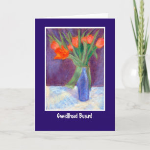 Rode tulpen krijgen goed Kaart, Welsh groet Kaart