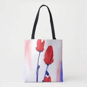 Rode Tulpen met blauw Tote Bag