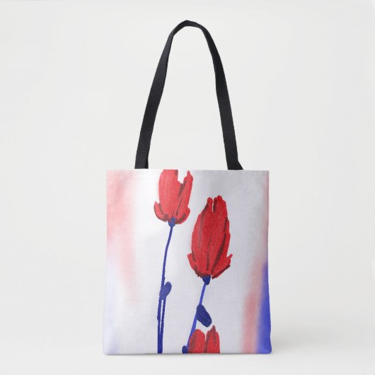 Rode Tulpen met blauw Tote Bag (Voorkant)
