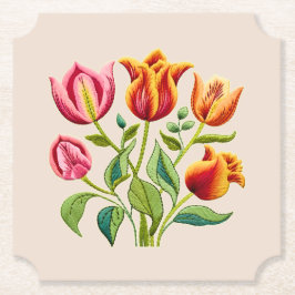 Rode tulpen met een zweem van geel papieren onderz kartonnen onderzetters