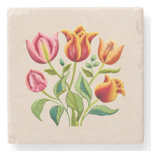 Rode tulpen met een zweem van geel stenen coaster