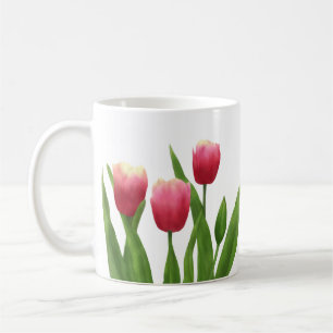 Rode tulpen met groen koffiemok