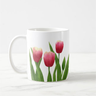 Rode tulpen met groen koffiemok