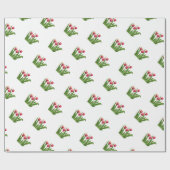 Rode tulpen met groen op wit cadeaupapier (Vlak)