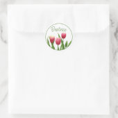 Rode tulpen met groen ronde sticker (Tas)