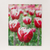 rode tulpen met regendruppels op raam legpuzzel (Verticaal)