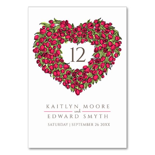 Rode tulpen monogram bruiloft aangepast tabelnumme kaart (Achterkant)