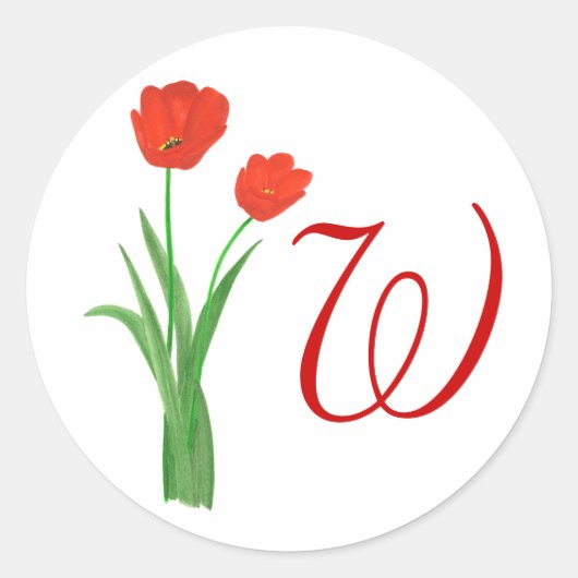  rode tulpen, monogram-bruiloft-stickers ronde sticker (Voorkant)