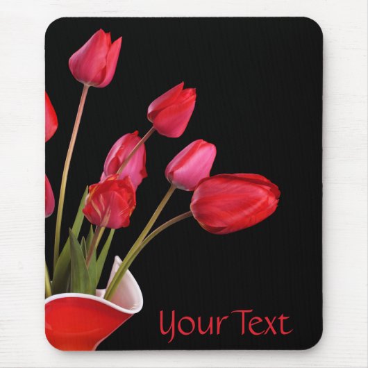 Rode Tulpen op Black Mousepad Muismat (Voorkant)