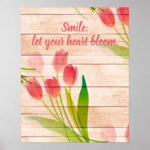 Rode tulpen op de achtergrond van schoon hout poster