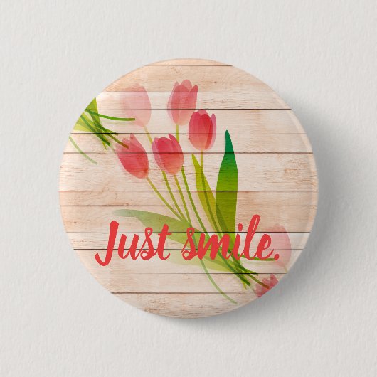 Rode tulpen op de achtergrond van schoon hout ronde button 5,7 cm (Voorkant)