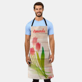 Rode tulpen op de achtergrond van schoon hout schort (Gedragen)