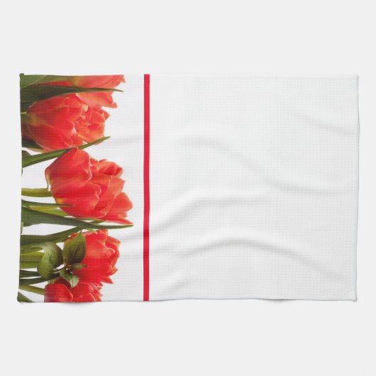 Rode Tulpen op een vaste, witte keukenhanddoek (Horizontaal)