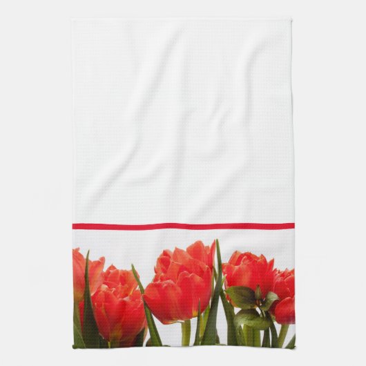 Rode Tulpen op een vaste, witte keukenhanddoek (Verticaal)