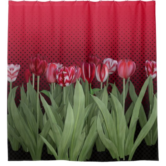 Rode Tulpen op gradiënt Douchegordijn (Voorkant)