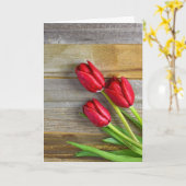 rode tulpen op hout kaart (Gele Bloem)