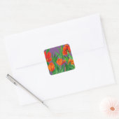 Rode Tulpen op Paars Vierkante Sticker (Envelop)