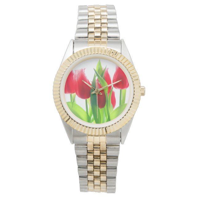 Rode tulpen op wit horloge (Voorkant)