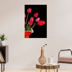 Rode tulpen op zwart Poster