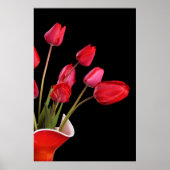 Rode tulpen op zwart Poster (Voorkant)