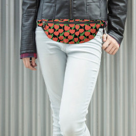 Rode tulpen op zwart, retro heuptasje