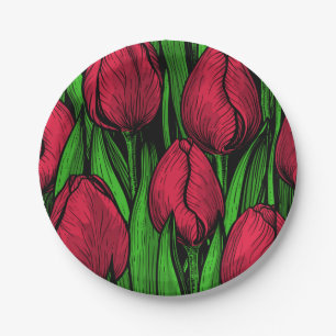 Rode tulpen papieren bordje