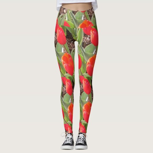 Rode Tulpen Pattern Leggings (Voorkant)