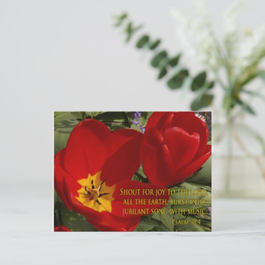 rode tulpen - psalm 98:4 briefkaart (Staand voorkant)