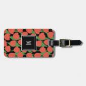Rode tulpen retro, gepersonaliseerd monogram bagagelabel (Voorkant horizontaal)