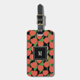 Rode tulpen retro, gepersonaliseerd monogram bagagelabel
