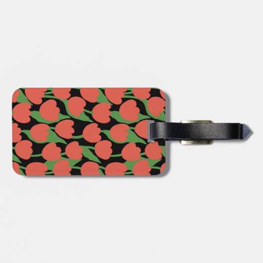 Rode tulpen retro, gepersonaliseerd monogram bagagelabel (Achterkant horizontaal)