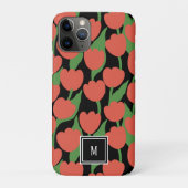 Rode tulpen retro, gepersonaliseerd monogram Case-Mate iPhone case (Achterkant)