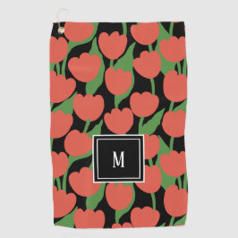 Rode tulpen retro, gepersonaliseerd monogram golfhanddoek