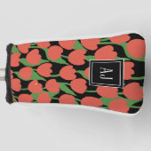 Rode tulpen retro, gepersonaliseerd monogram golfheadcover (Voorkant)