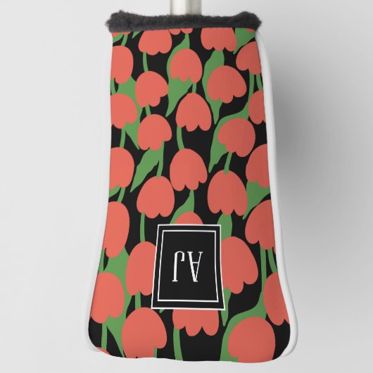 Rode tulpen retro, gepersonaliseerd monogram golfheadcover (Draai 90)