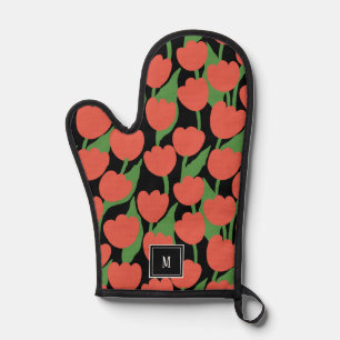 Rode tulpen retro, gepersonaliseerd monogram ovenwant