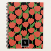 Rode tulpen retro, gepersonaliseerd monogram planner (Voorkant)