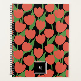 Rode tulpen retro, gepersonaliseerd monogram planner