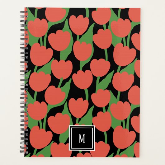 Rode tulpen retro, gepersonaliseerd monogram planner (Voorkant)