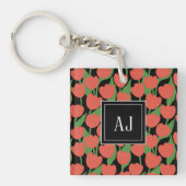 Rode tulpen retro, gepersonaliseerd monogram sleutelhanger (Voorkant)