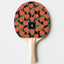 Rode tulpen retro, gepersonaliseerd monogram tafeltennisbatje