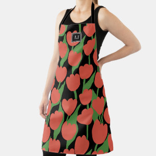 Rode tulpen retro, gepersonaliseerd Schort