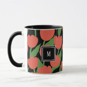 Rode tulpen retro, gepersonaliseerde monogram Mok (Links)