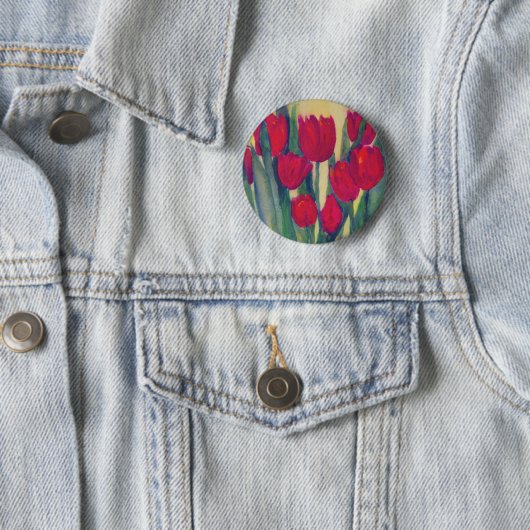 Rode tulpen ronde button 5,7 cm (In situ)