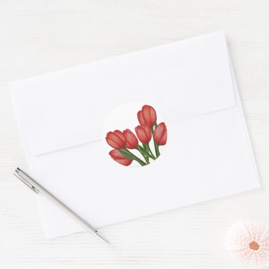 Rode Tulpen Ronde sticker (Envelop)