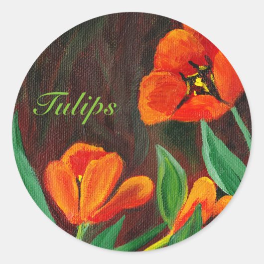 Rode tulpen ronde sticker (Voorkant)