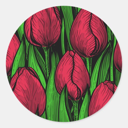 Rode tulpen ronde sticker (Voorkant)