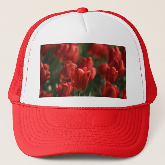 Rode tulpen trucker pet (Voorkant)